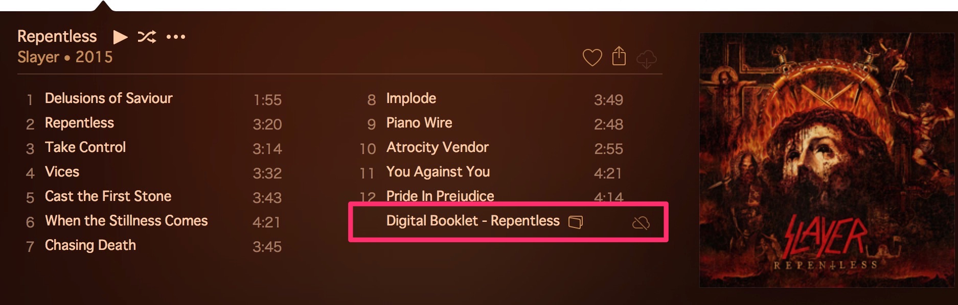 iTunesに表示されたデジタルブックレット